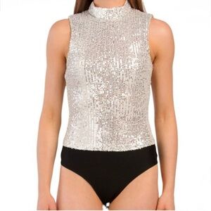 7 For All Mankind Silver Sequin Bodysuit - XS